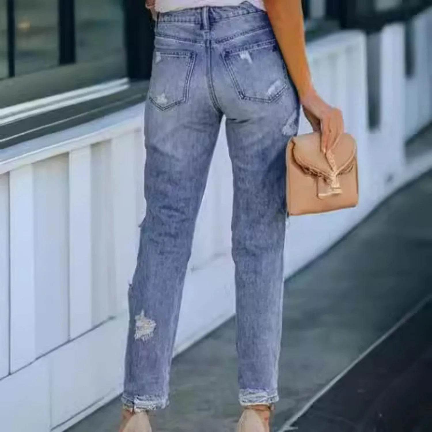 Ripped Slim Fit Baggy Jeans Pant For Women - www.Shopthatapp.com