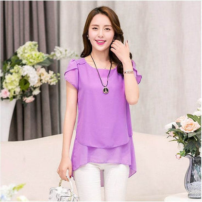 New Spring Summer Women Chiffon Loose Blouse  top O-Neck Short sleeve Plus size - www.Shopthatapp.com