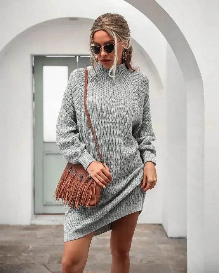Winter Solid Knitted turtleneck sweater dress Mini - www.Shopthatapp.com