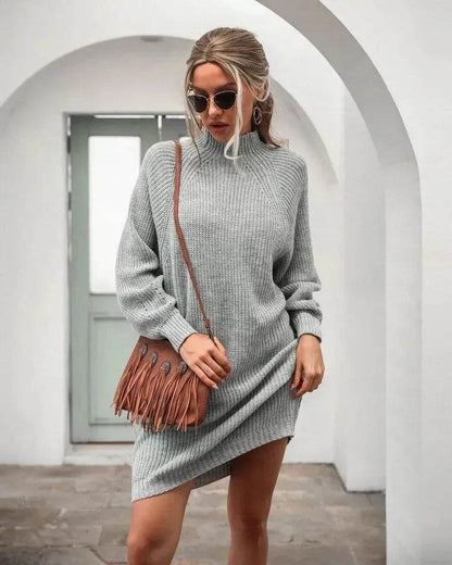 Winter Solid Knitted turtleneck sweater dress Mini - www.Shopthatapp.com