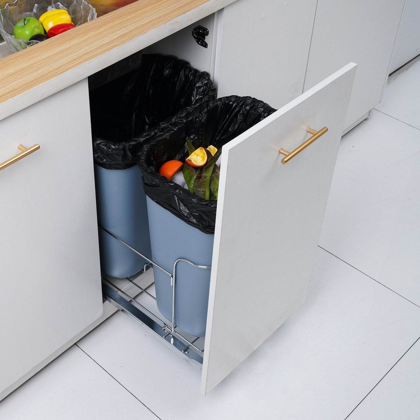 Pull-Out Trash Can, 35Lx2 Double Bins, Under Mount Kitchen Waste Container With Slide And Door Mounting Kit, 110 Lbs Load Capacity Heavy Duty Garbage Recycling Bin For Kitchen Cabinet, Sink - www.Shopthatapp.com