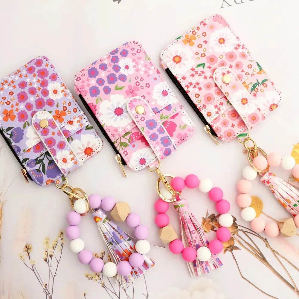 Women's Flora Print Tassel Leather Card Holder Wallet - www.Shopthatapp.com