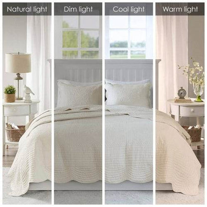 3 Piece Reversible Scalloped Edge Quilt Set Bedding Comforter set - www.Shopthatapp.com