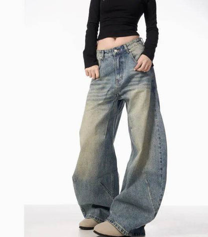 American Retro Washed Distressed Loose Wide-leg Baggy Jeans Pant For Women - www.Shopthatapp.com