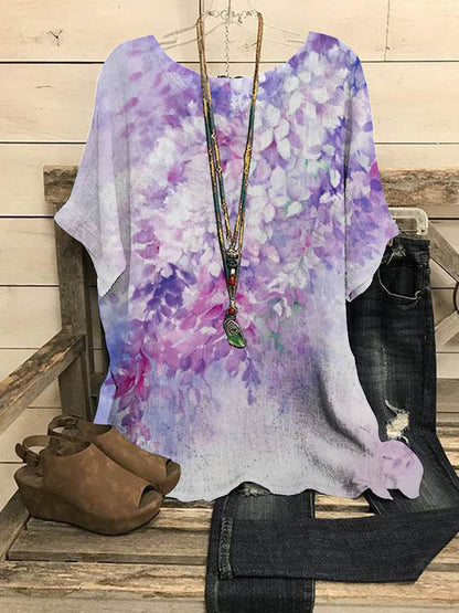 Summer Loose blouse Round Neck Short Sleeve Cotton And Linen Top For Women - www.Shopthatapp.com