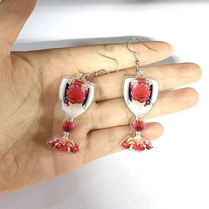 Valentine's Day Rose Wine Glass Acrylic Earrings - www.Shopthatapp.com
