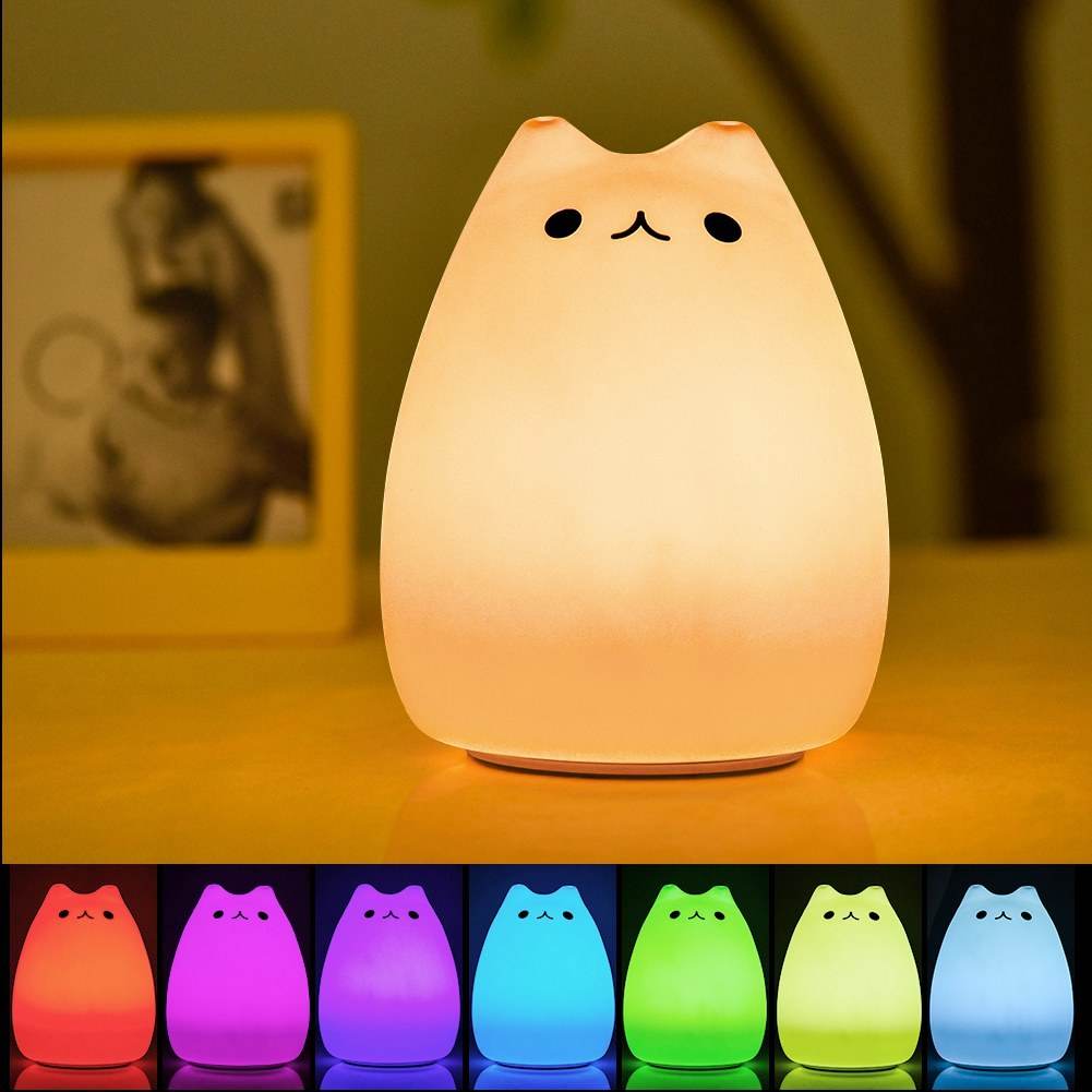 Children Night Light, EECOO Cute Cat Lamp Soft Silicone Sensitive Tap Control Decompression Toy - www.Shopthatapp.com
