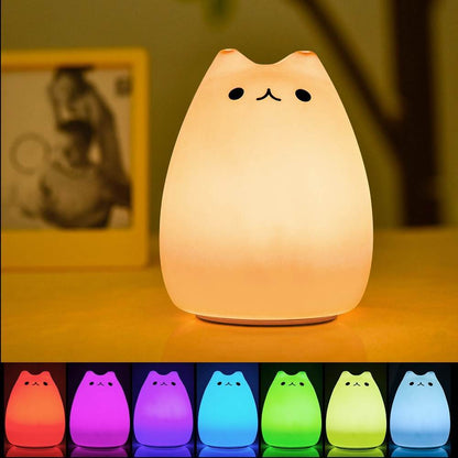 Children Night Light, EECOO Cute Cat Lamp Soft Silicone Sensitive Tap Control Decompression Toy - www.Shopthatapp.com