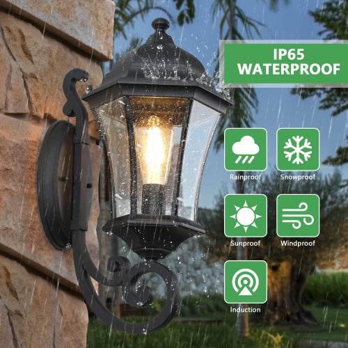 Outdoor Waterproof Glass Retro Wall Light Support Many Types Of Bulbs -2 Packs With Light Sensing - www.Shopthatapp.com