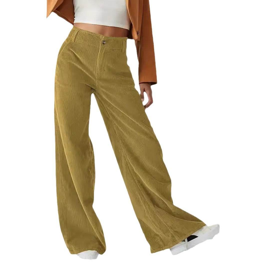 High Waist Drooping Slimming Casual Straight Pants Women's Corduroy Trousers - www.Shopthatapp.com