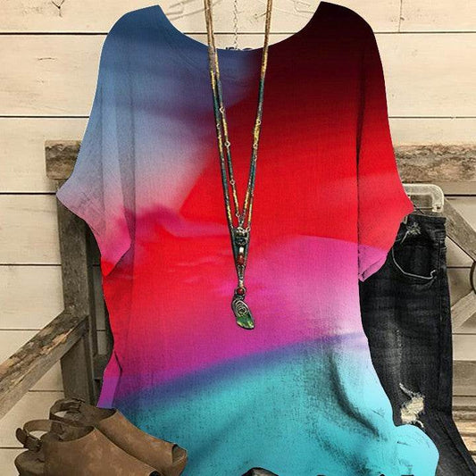 Summer Loose blouse Round Neck Short Sleeve Cotton And Linen Top For Women - www.Shopthatapp.com