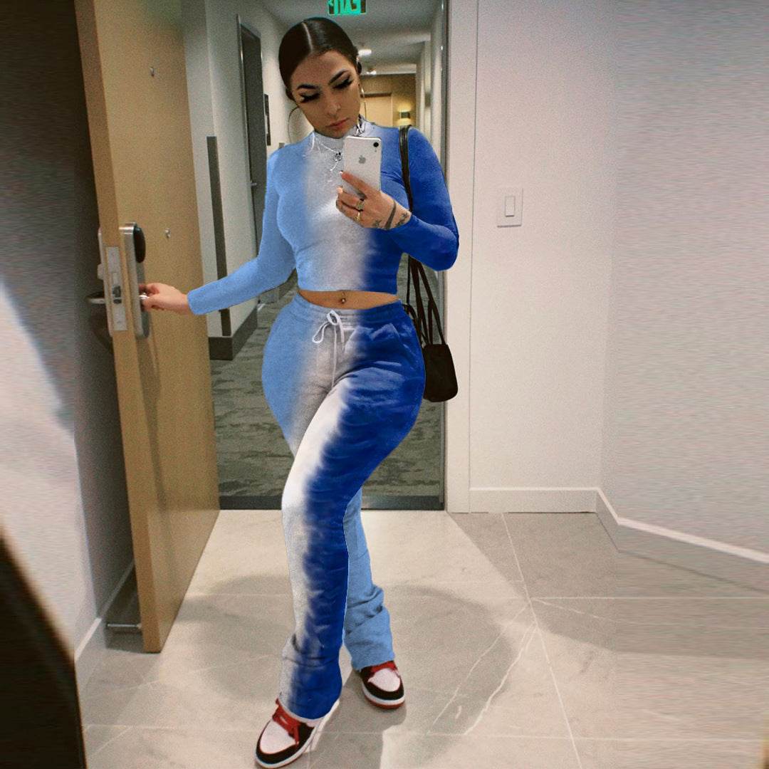 Tie-Dye 2pcs Women Long sleeve Drawstring Sweatsuit Outfit set - www.Shopthatapp.com