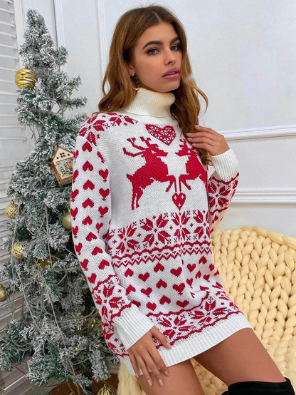 Winter Wool Mini Jumper dress Christmas Turtleneck Sweater Dress - www.Shopthatapp.com