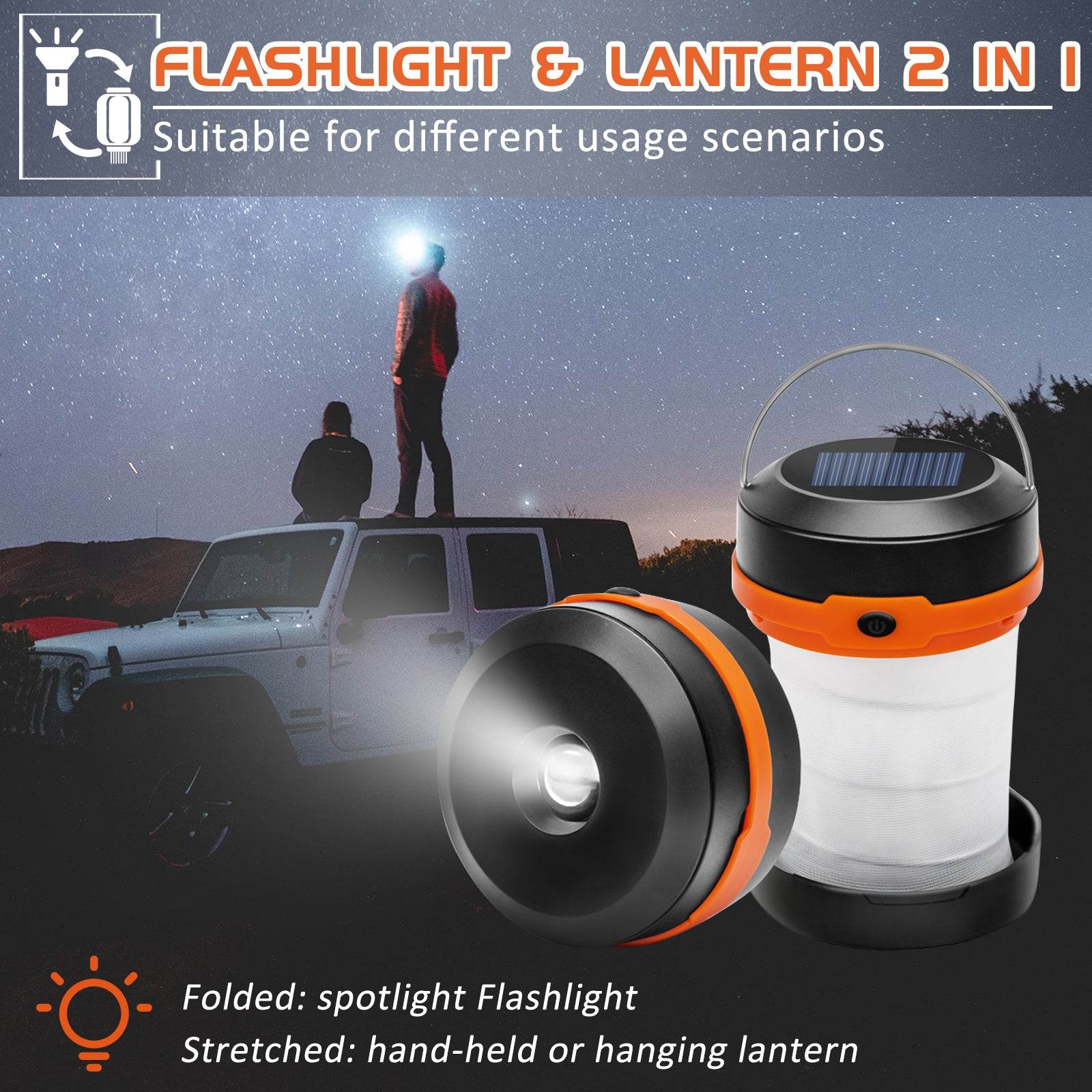 Wanjo Collapsible LED Solar Camping Lights With Free Multifunctional Whistle, Rechargeable Camping Latern, Portable Outdoor Gear For Camping Travel Fishing - www.Shopthatapp.com