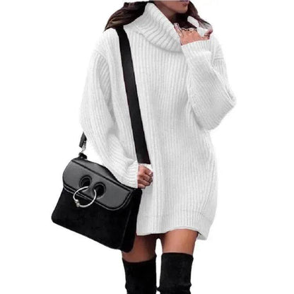 Autumn Winter Solid Cashmere oversized Knitted Mini Turtleneck Sweater Dress - www.Shopthatapp.com