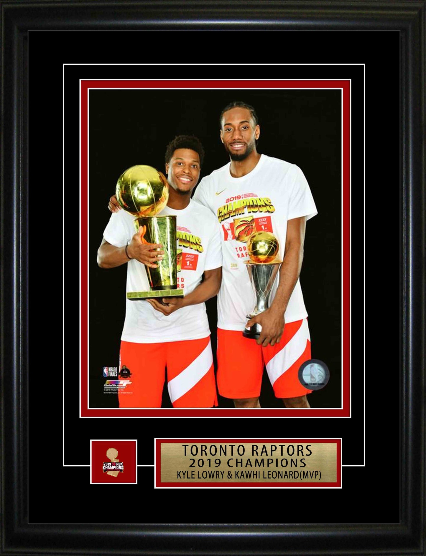 Kyle Lowry and Kawhi Leonard Toronto Raptors Framed 8x10 2019 World Champion Holding Both Trophies Photo - www.Shopthatapp.com