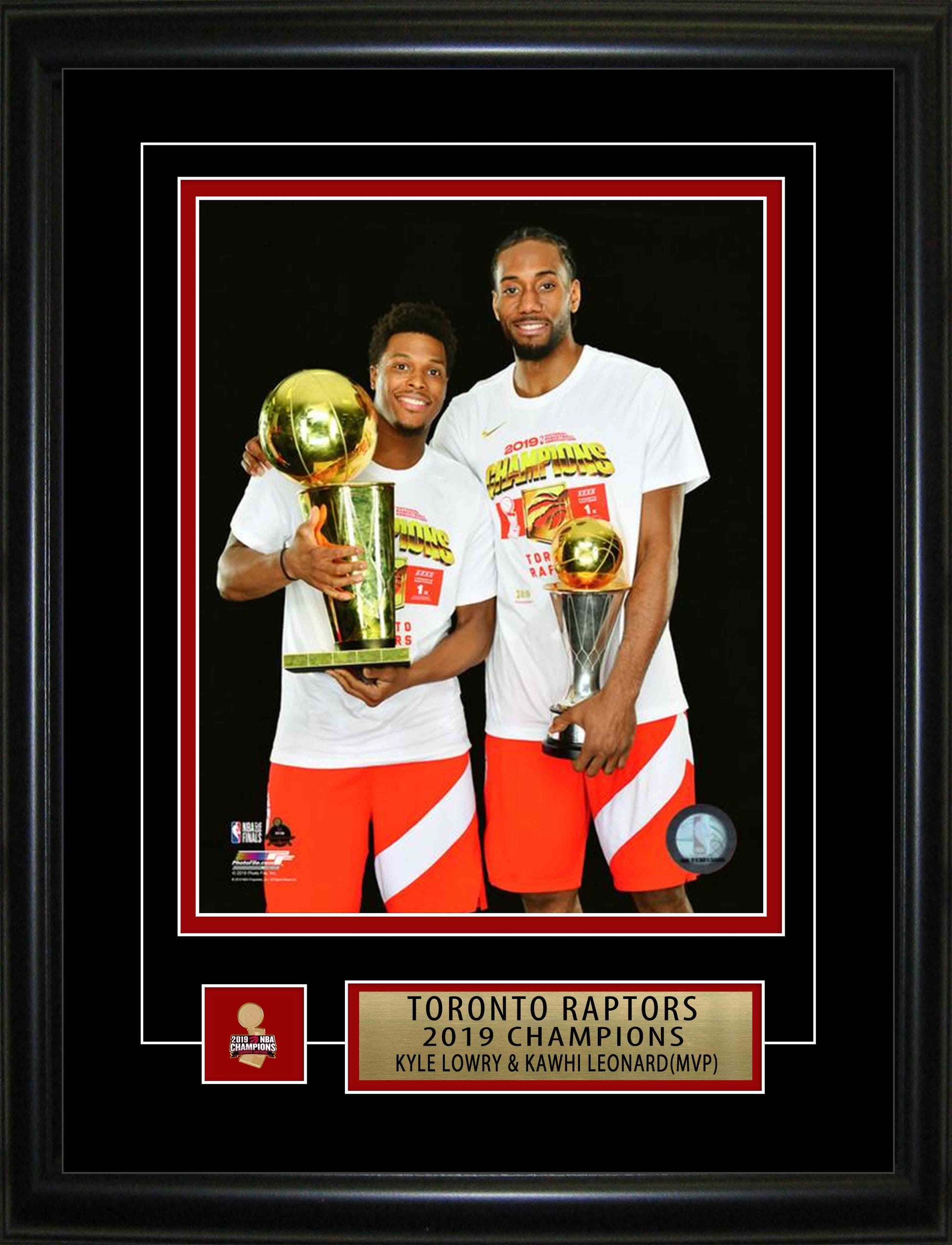 Kyle Lowry and Kawhi Leonard Toronto Raptors Framed 8x10 2019 World Champion Holding Both Trophies Photo - www.Shopthatapp.com