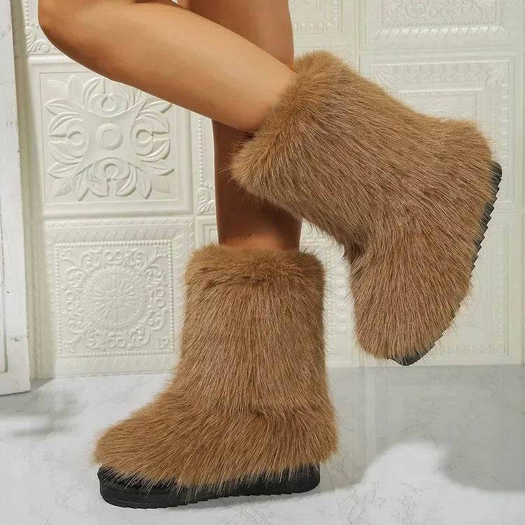 Fashion Long Plush Snow Boots Winter Warm Mid-tube Furry Cotton Shoes For Women Short Boot - www.Shopthatapp.com