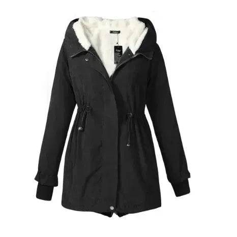 Women Work Hooded collar up Winter Jacket Woolen Lining - www.Shopthatapp.com