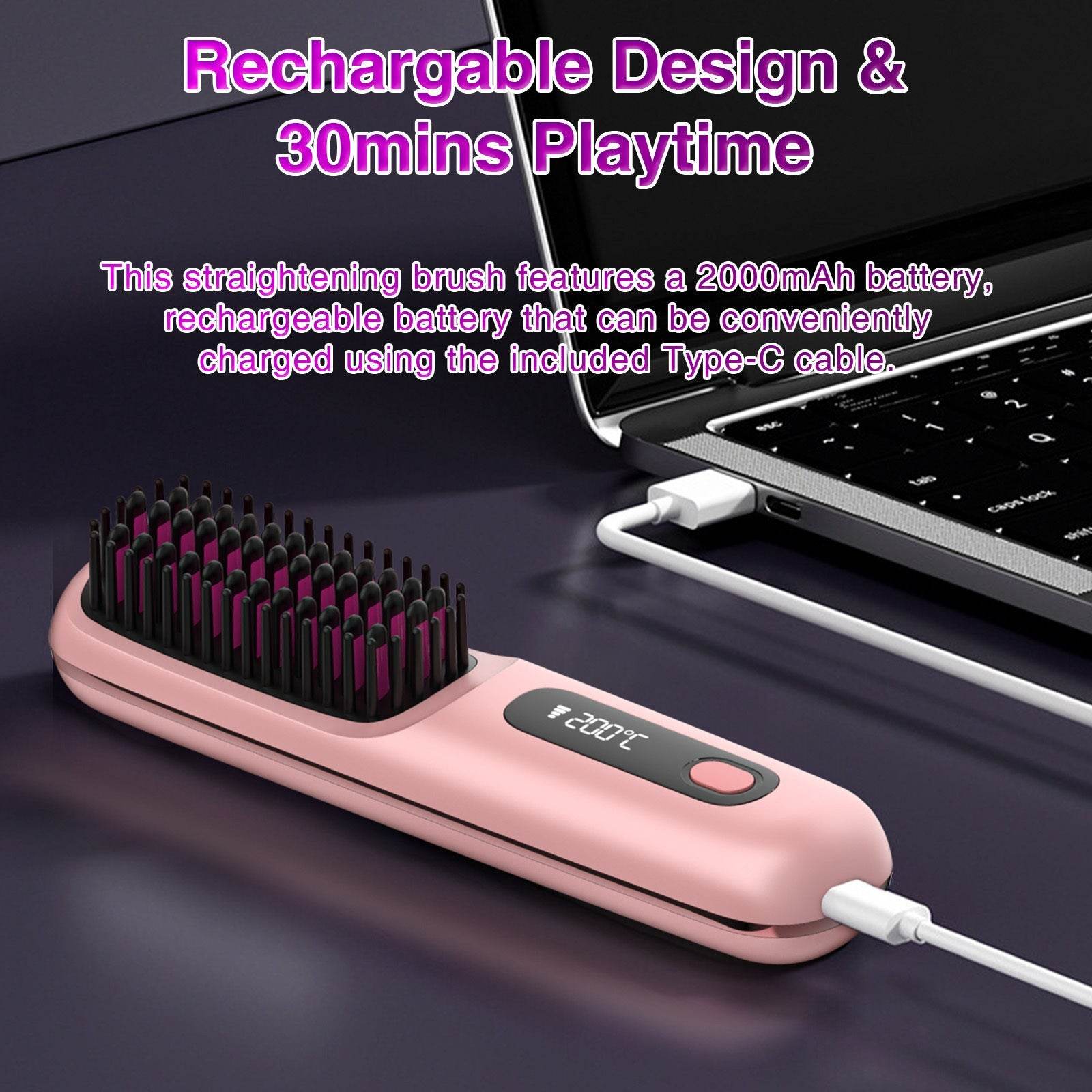 S7 Portable Cordless Hair Straightening Brush With LED Display - Lightweight Mini Negative Ion Hot Brush, USB Rechargeable Women's Travel Essentials Gift, Scald Protection - www.Shopthatapp.com