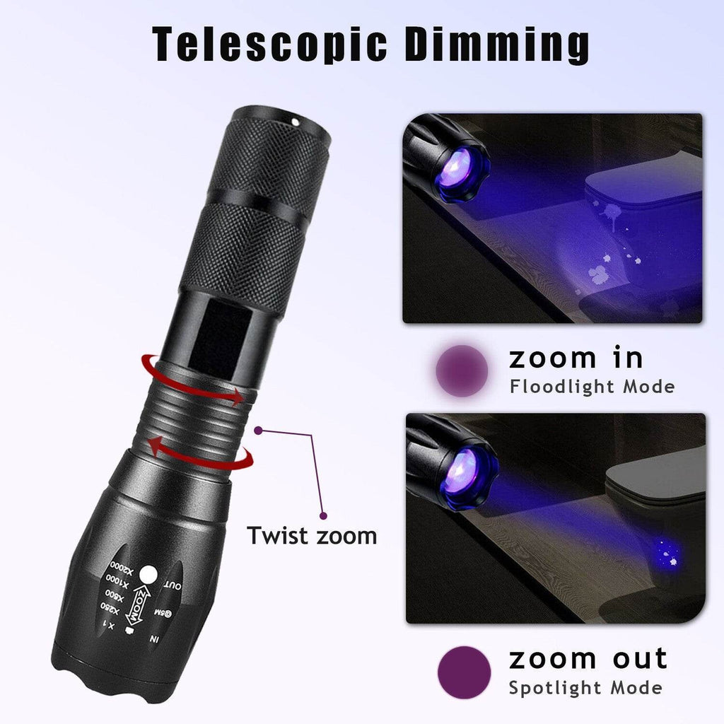 UV Torch Ultra Violet Flashlight Zoomable Blacklight Lamp LED Super Bright 250000lm 2 In 1 395nm Mini Pocket Inspection Light 2 Pack - www.Shopthatapp.com