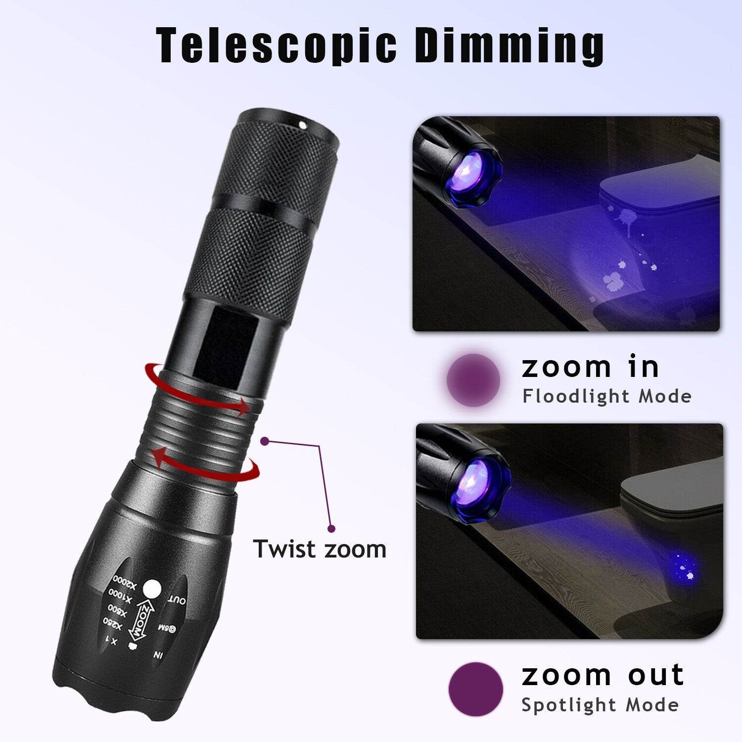 UV Torch Ultra Violet Flashlight Zoomable Blacklight Lamp LED Super Bright 250000lm 2 In 1 395nm Mini Pocket Inspection Light 2 Pack - www.Shopthatapp.com