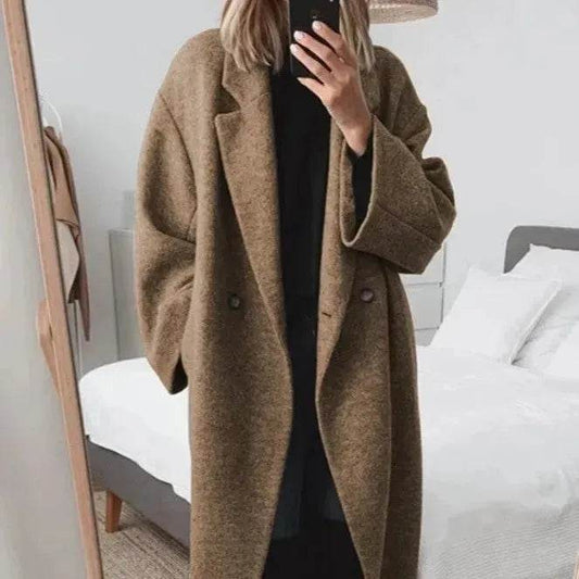 Trench Coat - Winter long wool trench coat for women Cashmere - www.Shopthatapp.com