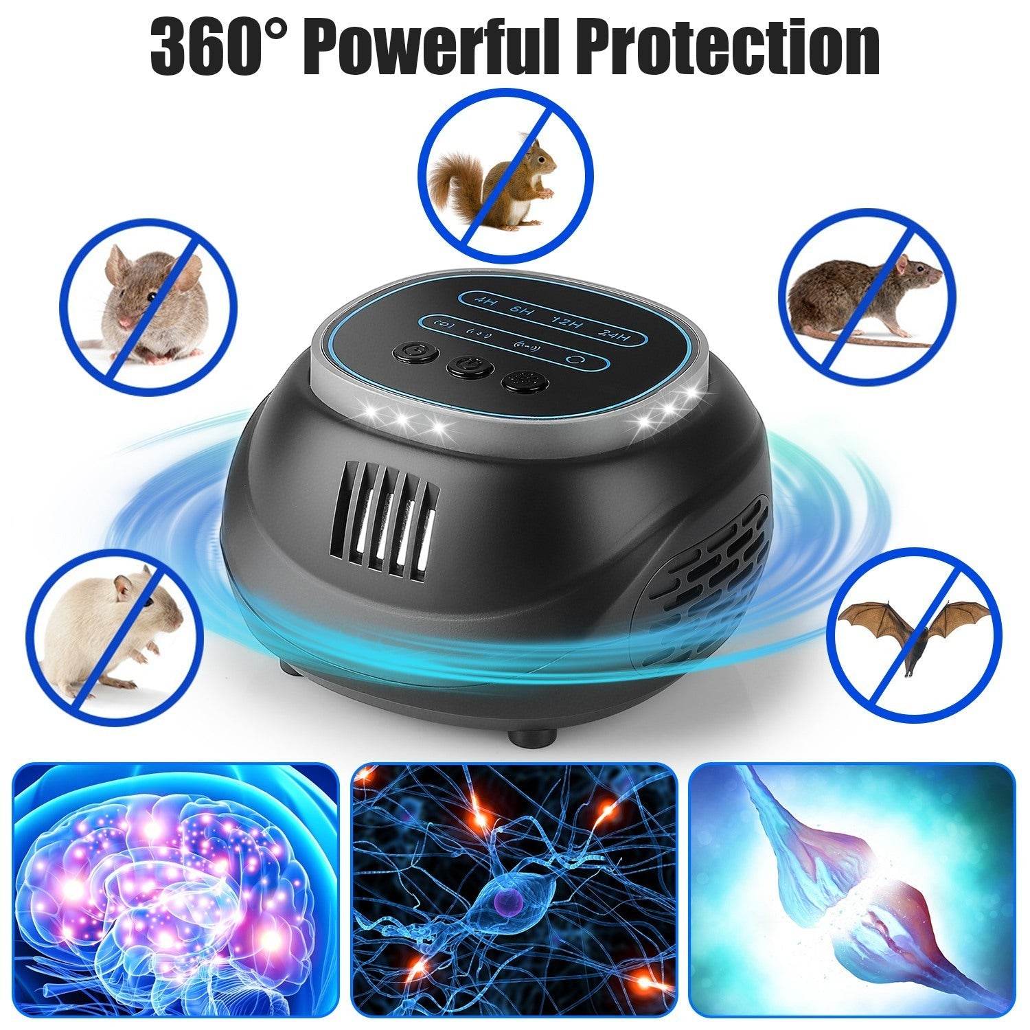 1Pc Ultrasonic Rodent Chaser Rat Repellent Pest Driver Mouse Control Squirrel Repeller With 4 Modes 4-65KHz Strobe Light 4 Timer 1292sq.ft. Coverage For Rodent Mouse Rats Squirrels Bats - www.Shopthatapp.com