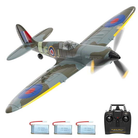 Avion télécommandé Spitfire bleu pour enfants avec stabilisateur gyroscopique Xpilot 4 canaux 
