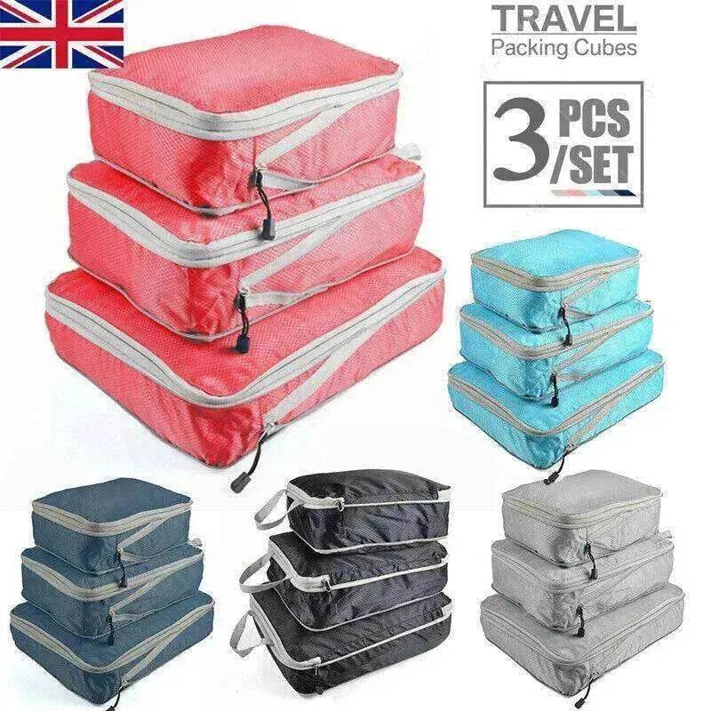 3Pcs Comp. Packing Cubes Expandable Travel Bags Organizer - Random Color - www.Shopthatapp.com
