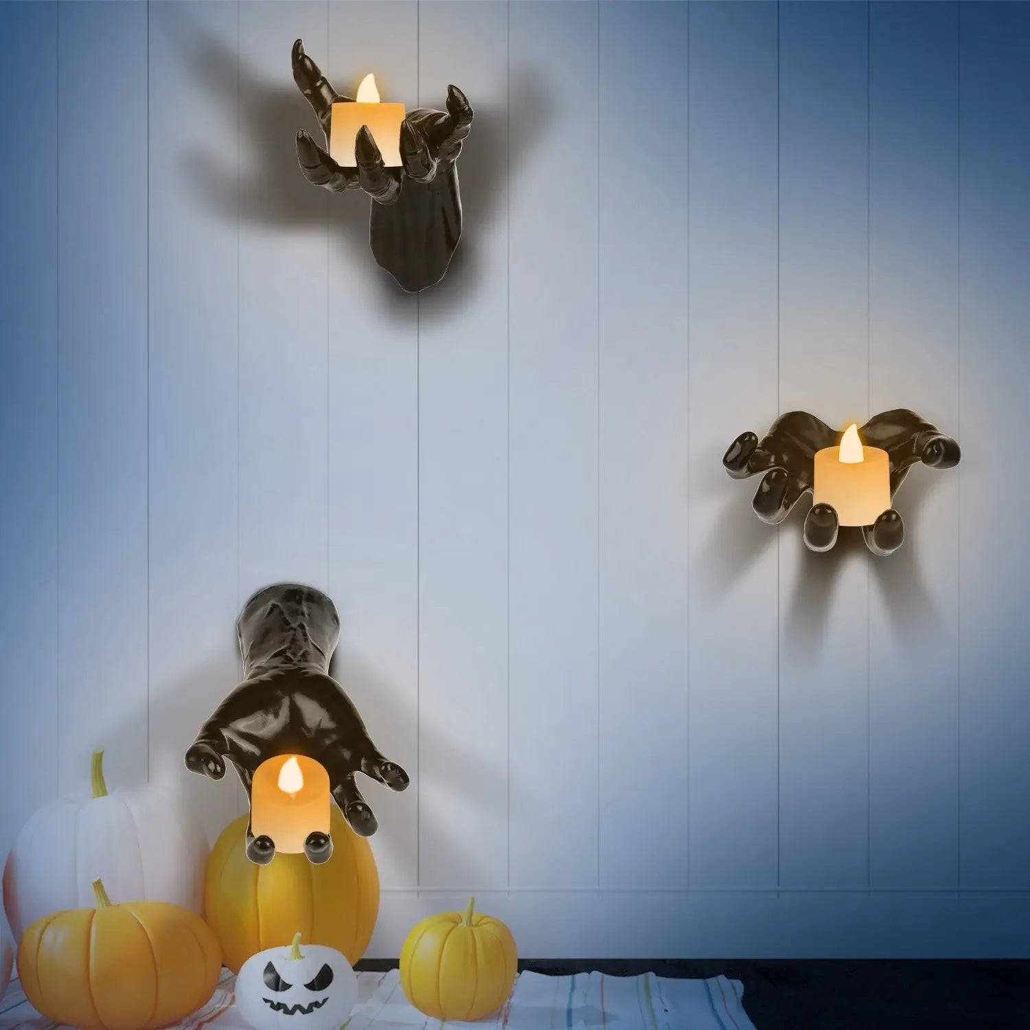 3Pcs Creepy Reaching Hands With Lighted Candles Wall Mounted Halloween Decoration Witch Devil Hand Aesthetic Goth Gothic Life Sized Horror Hands Hanging Sculpture - www.Shopthatapp.com