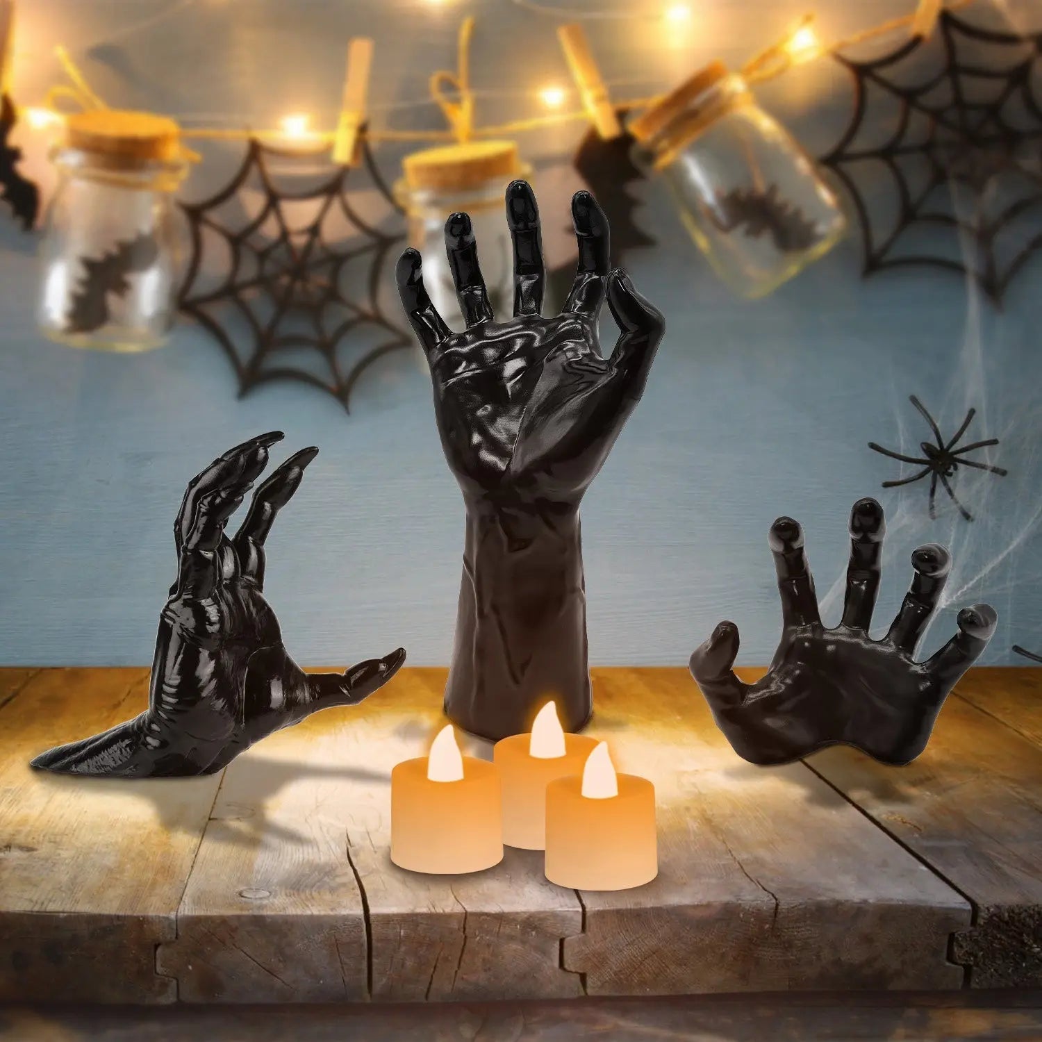 3Pcs Creepy Reaching Hands With Lighted Candles Wall Mounted Halloween Decoration Witch Devil Hand Aesthetic Goth Gothic Life Sized Horror Hands Hanging Sculpture - www.Shopthatapp.com #