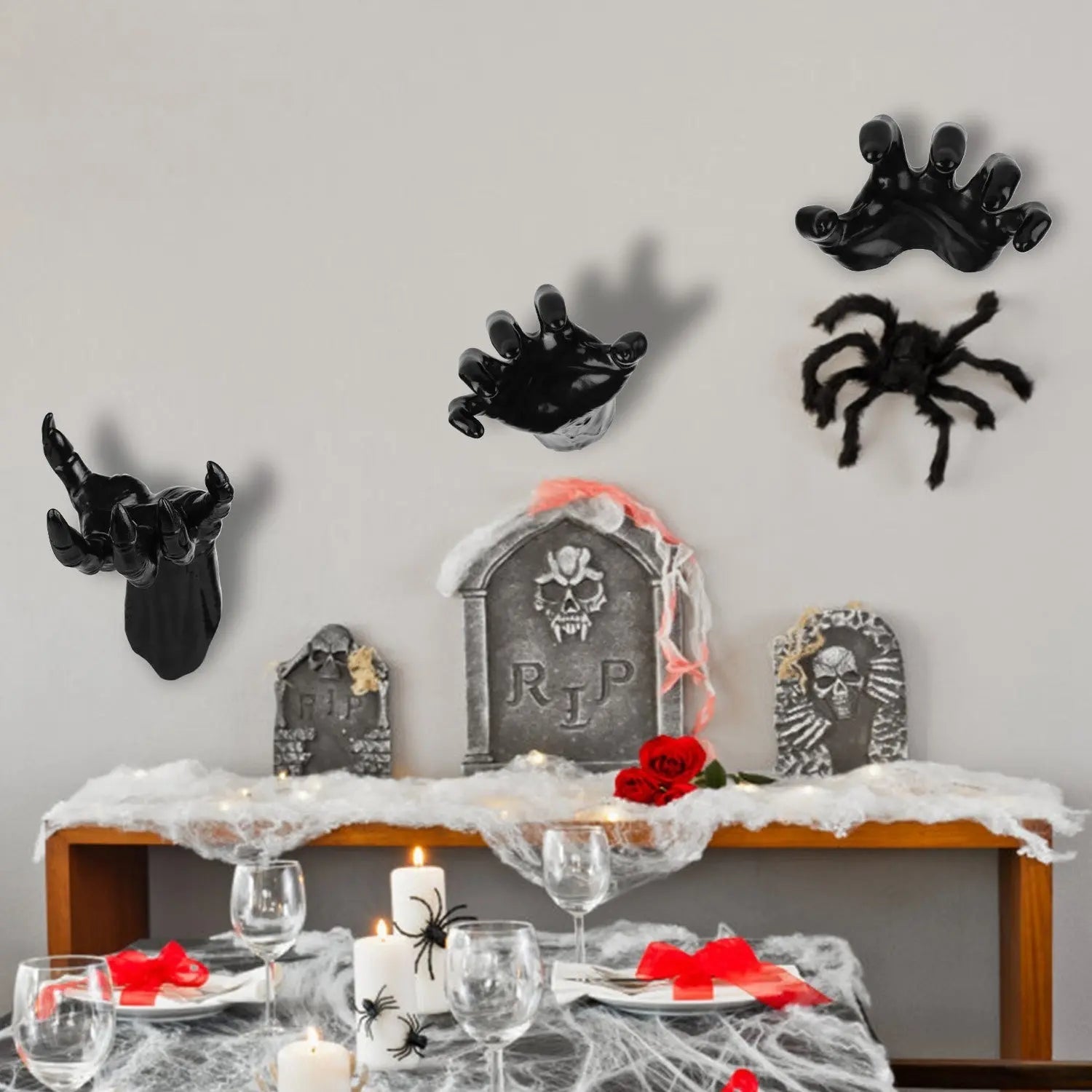 3Pcs Creepy Reaching Hands With Lighted Candles Wall Mounted Halloween Decoration Witch Devil Hand Aesthetic Goth Gothic Life Sized Horror Hands Hanging Sculpture - www.Shopthatapp.com #