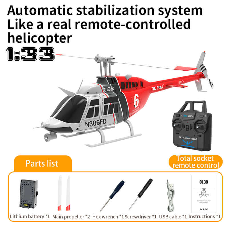 RC ERA C138 6CH RC Helikopter mit Gyro, optischer Flusspositionierung, Rot/Blau