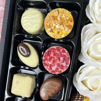 Ferrero Rocher Ultimate Gift Hamper With Ivory Roses-Food and beverage-www.Shopthatapp.com-HamperWell