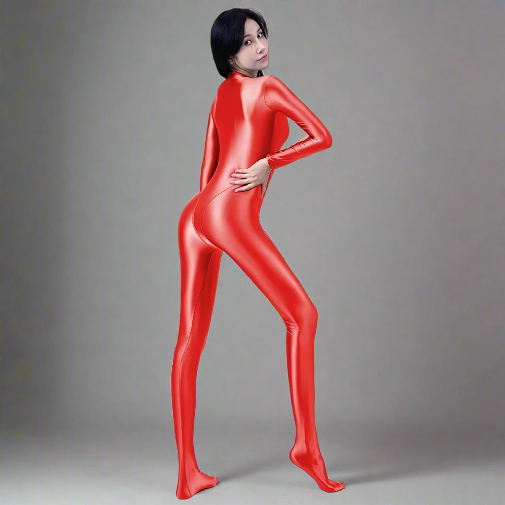AMORESY Spandex Nylon Full Bodysuit Zentai with Cleavage Zipper Shinny Cosplay Jumpsuit - www.Shopthatapp.com