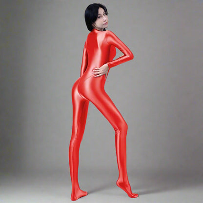 AMORESY Spandex Nylon Full Bodysuit Zentai with Cleavage Zipper Shinny Cosplay Jumpsuit - www.Shopthatapp.com