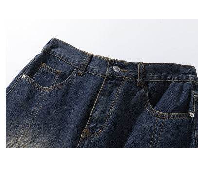 American-style Retro Washed Split Design Denim Shorts For Men Jeans - www.Shopthatapp.com