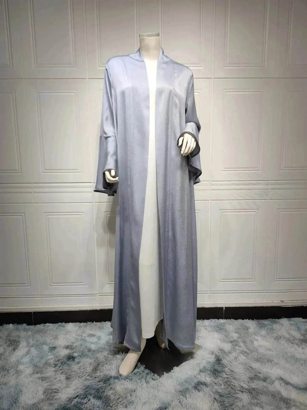 Abaya two piece set Elegant Satin  Plain Color Abaya Kimono Open front Abaya Dubai Abaya wear for Middle East Women - www.Shopthatapp.com