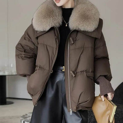 Women Cotton-padded Down Jacket Fur Collar Thick Puffer Winter Coat - www.Shopthatapp.com