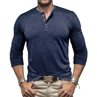 Men's Long-sleeved Henry Collar T-shirt - www.Shopthatapp.com