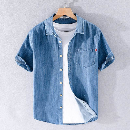 Summer Cotton Short Sleeve Denim Shirt For Men Classic All-matching Jeans - www.Shopthatapp.com