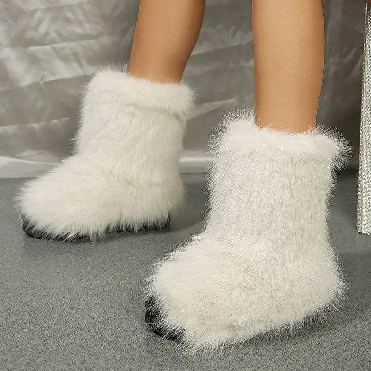 Fashion Long Plush Snow Boots Winter Warm Mid-tube Furry Cotton Shoes For Women Short Boot - www.Shopthatapp.com