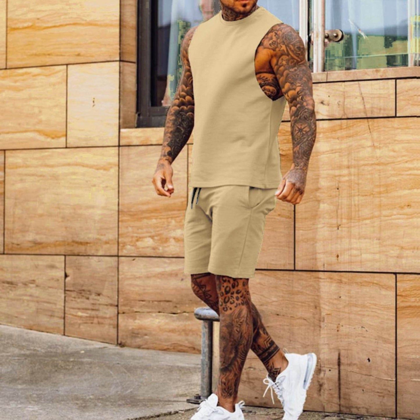 Men Summer 2pcs Sleeveless Athleisure wear Short Outfit set - www.Shopthatapp.com