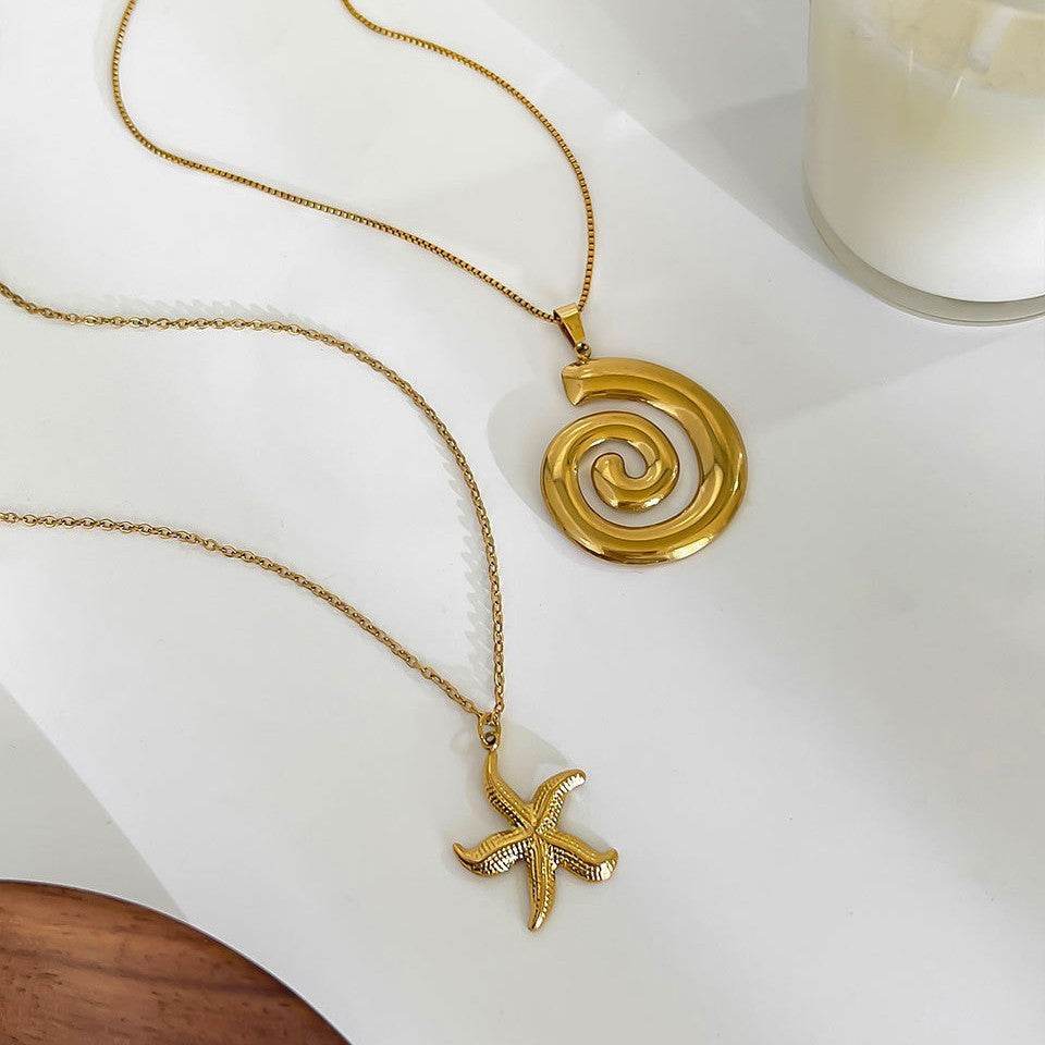 Women's necklace - Stainless Steel Starfish Conch Necklace - www.Shopthatapp.com