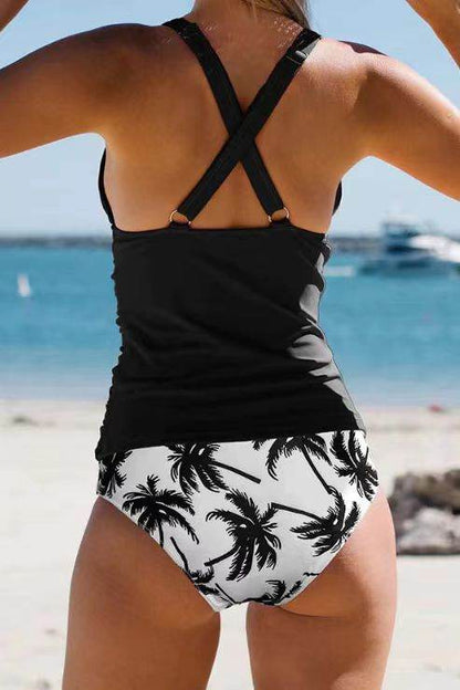 Bikini Beach Print Suspender Swimsuit Suit - www.Shopthatapp.com
