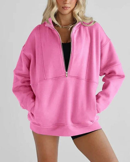 Women's Half Zipper Pocket Fashion Casual Exercise Oversized Sweatshirt Pullover - www.Shopthatapp.com