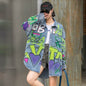 Oversized Graffiti Print Denim Jacket Women Loose Fried Street fashion - www.Shopthatapp.com