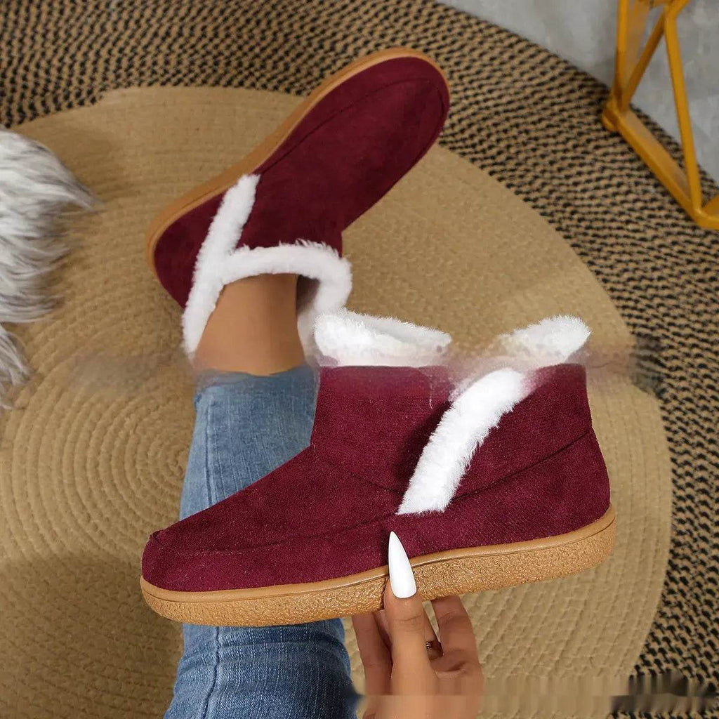 Insulated Cotton-padded Boot Shoes  Flat Bottom Solid Color Fleece Lined perfect for winter - www.Shopthatapp.com
