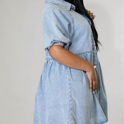 Women's Casual Cardigan Lapel Shirt Denim Dress - www.Shopthatapp.com